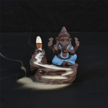 Décor à la maison créatif Le Ganesha en céramique bleue / Statue de Ganesha en céramique encensoir à reflux brûleur d'encens - bleu