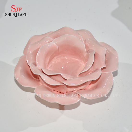 Bougeoir en céramique de bougeoir en forme de fleur de lotus de couleur plus