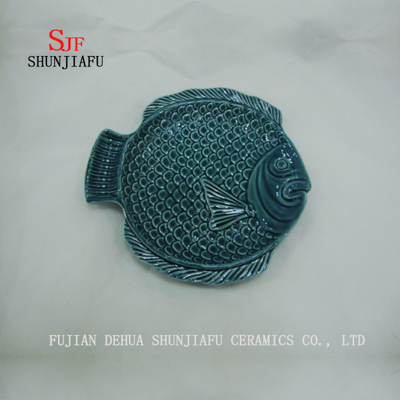 Assiette de poisson en c&eacute;ramique Sauce glac&eacute;e polyvalente Vinaigre Assiettes &agrave; d&icirc;ner - S&eacute;rie Ocean