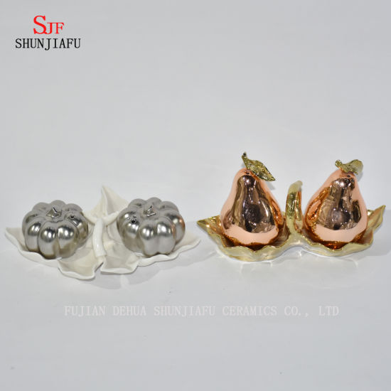 Salière et poivrière en céramique galvanoplastie en forme de poire