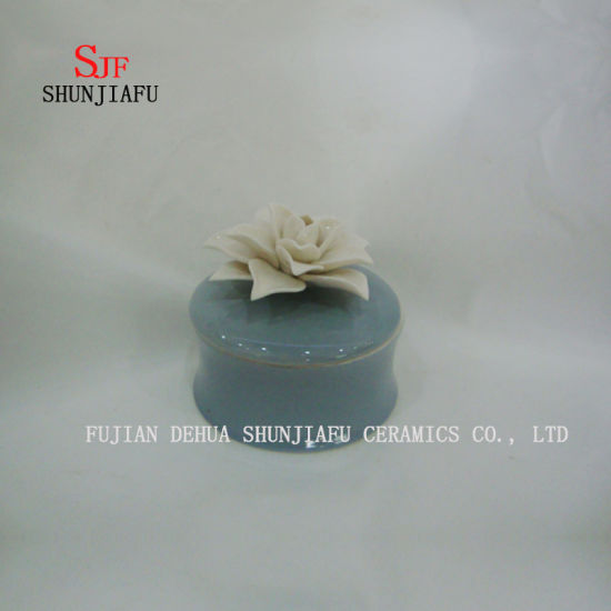 Boîte à bijoux en céramique avec couvercle fleur rose bleue