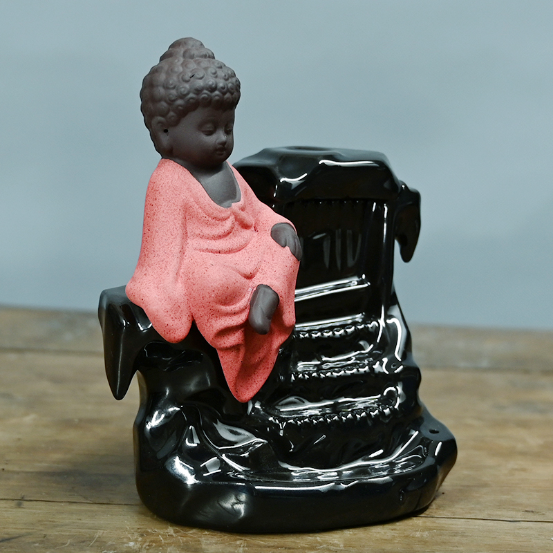 Cône d'encens cascade en céramique rouge Little Buddha backflow brûleur d'encens