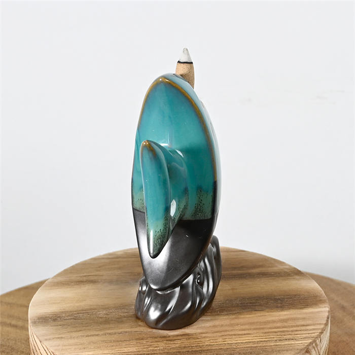  Blue Ceramic Fish Waterfall Flow Flow Burner Burner Ornement Cône d'encens de reflux de cascade