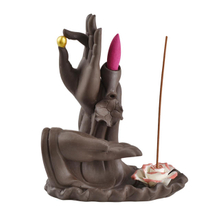Couleur noire avec les deux encensoir en céramique à reflux de style fleur de la main de Bouddha brûleur d'encens à reflux en céramique
