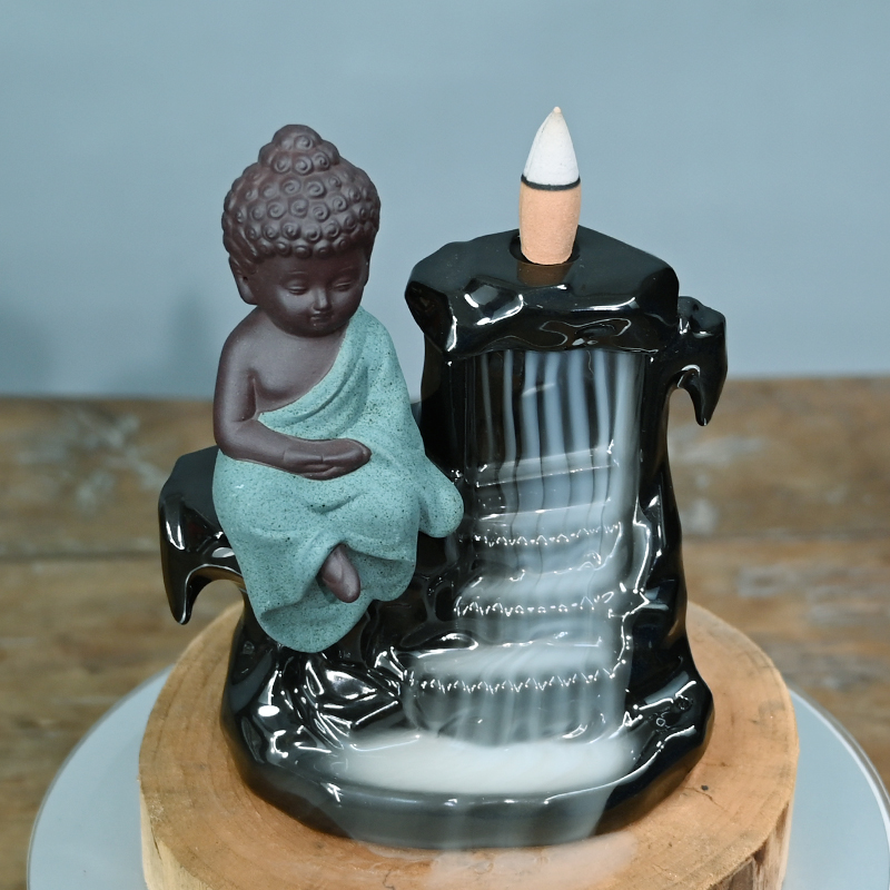 Céramique Vert Little Bouddha Cascade Burneur d'encens Backflow