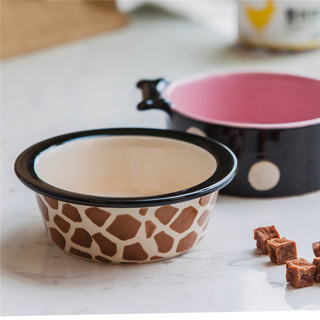 Bowl Bottom Dog Footprints Circular Ceramic Dog Bowl Ceramic Pet Feeder
