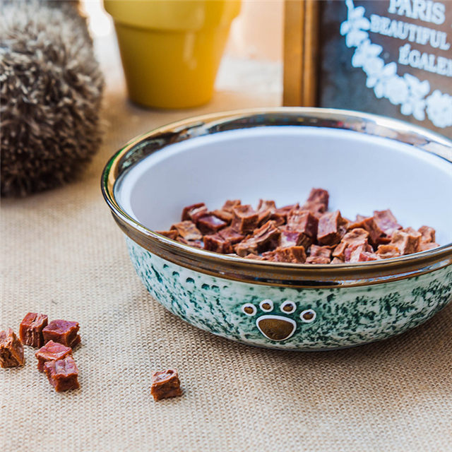 Bol à bord rond en or, impression de fond, empreintes de chien, bol pour chien en céramique, mangeoire pour animaux de compagnie en céramique