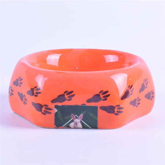 Bol à glaçure orange de Style polygone avec oreilles de chien imprimées en céramique bol pour chien en céramique
