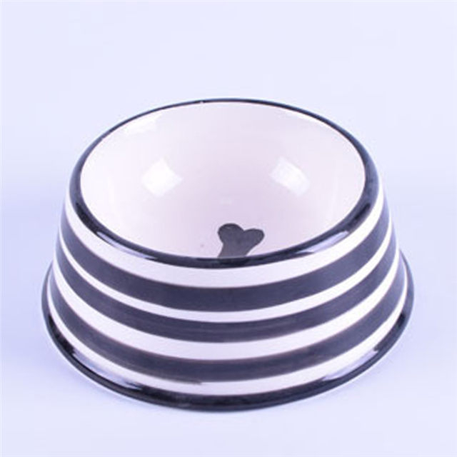 Glaçure blanche imprimée cercle noir bol photo bol fond imprimé os en céramique mangeoire pour animaux de compagnie bol en céramique pour chien