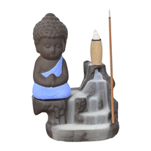 Brûleur d'encens à refoulement en cascade en céramique porte-encens à refoulement en cascade petit bouddha bleu en céramique