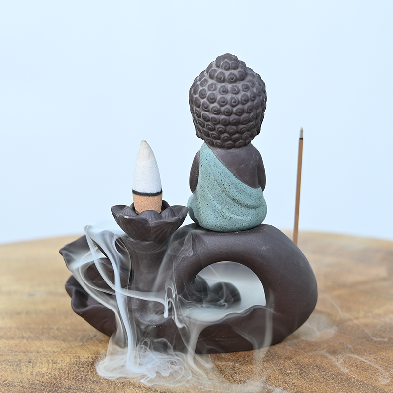 Porte-encens de bâton de brûleur d'encens de cascade de Ganesha de statue verte en céramique