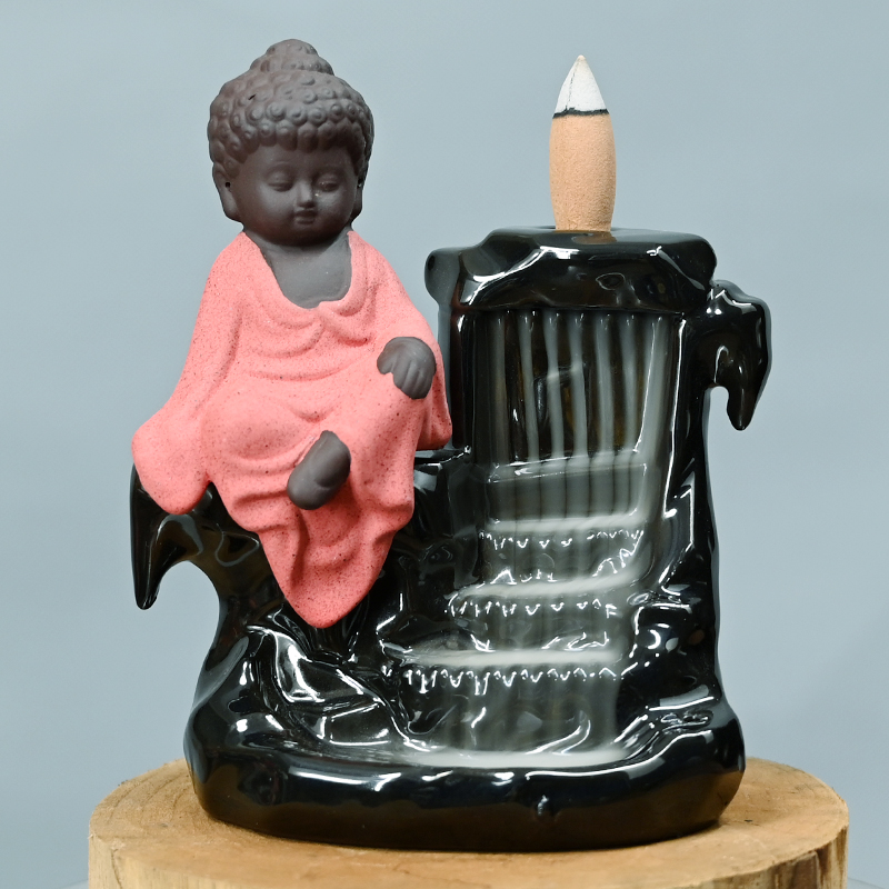 Cône d'encens cascade en céramique rouge Little Buddha backflow brûleur d'encens