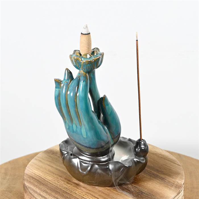 Brûleur d'encens de reflux de bouddha en céramique nouveau glaçure de style bleu 