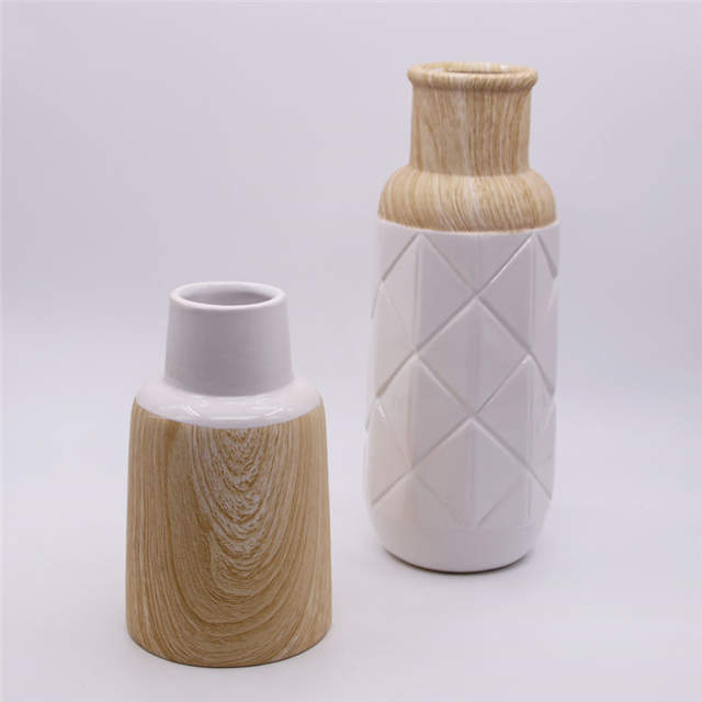 Décoration de la maison Mode Vase de table simple Vase en céramique à grain de bois