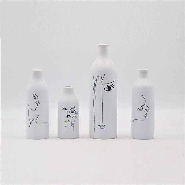 Décoration de la maison travail manuel dessin visages expression image peinte visages abstraits vase en céramique décoratif
