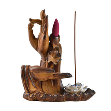 Couleur marron avec les deux encensoir en céramique à reflux de style fleur de la main de Bouddha brûleur d'encens à reflux en céramique