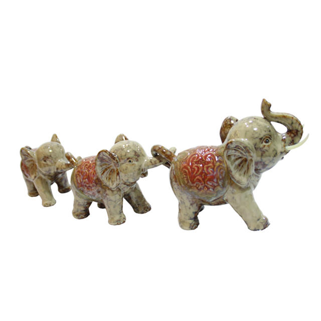 Éléphant Animal en céramique décoration de la maison éléphant d'ameublement avec deux petits éléphants en céramique Statue éléphant