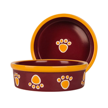 Café couleur bord rond bol bas impression empreintes de chien Image bol pour chien en céramique mangeoire pour animaux de compagnie en céramique