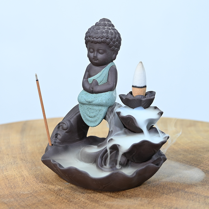 Porte-encens de bâton de brûleur d'encens de cascade de Ganesha de statue verte en céramique