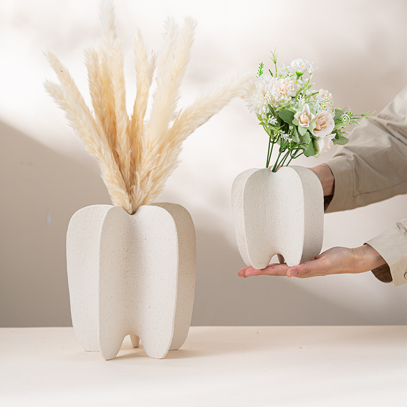 Vase en céramique géométrique moderne, Texture de sable mat, Pot de fleur abstrait pour décoration de maison nordique, vente en gros, artisanat d'art en grès moderniste