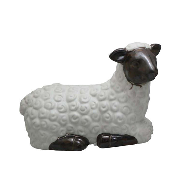 Mouton assis en céramique blanche de la ferme de la décoration de statues de moutons