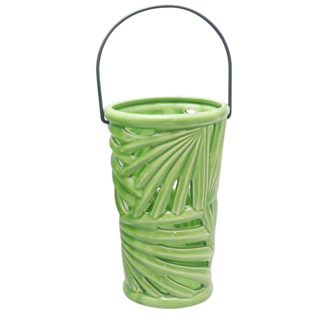 Lampe ouragan de style panier vert en céramique