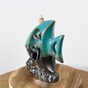  Blue Ceramic Fish Waterfall Flow Flow Burner Burner Ornement Cône d'encens de reflux de cascade