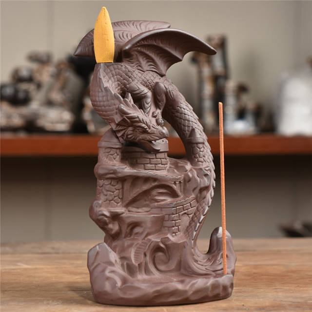 2020 ans NO 2 style nouveau produit statue dragon cascade en céramique dragon reflux brûleur d'encens