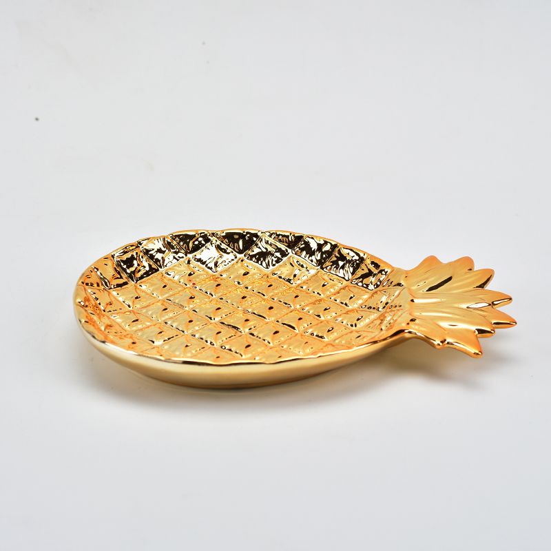 Plateau de bijoux en céramique design de style d'ananas Golden