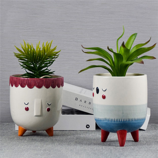 Accueil balcon Table décoration jardinière Pot trépied Support visage abstrait pot de fleurs en céramique