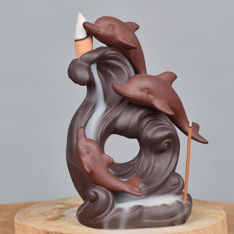 Brûleur d'encens de refoulement de dauphins en céramique de produits de statue animale marine