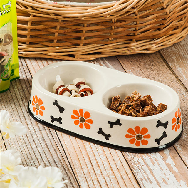 Black Circle Edge Bowl Bottom Printing Dog Footon Circulaire Dog Footon Céramique Double Bowl Integration Dog Bowl Ceramic Pet Feeder