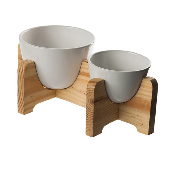 Cadre en bois créatif Pet Bowl Taille Double poignet Pet Bowl Bol en céramique pour chien