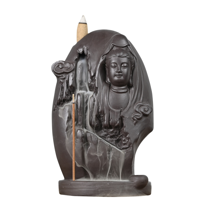 Brûleur d'encens à refoulement en céramique Supports de cône d'encens en cascade Guanyin en céramique