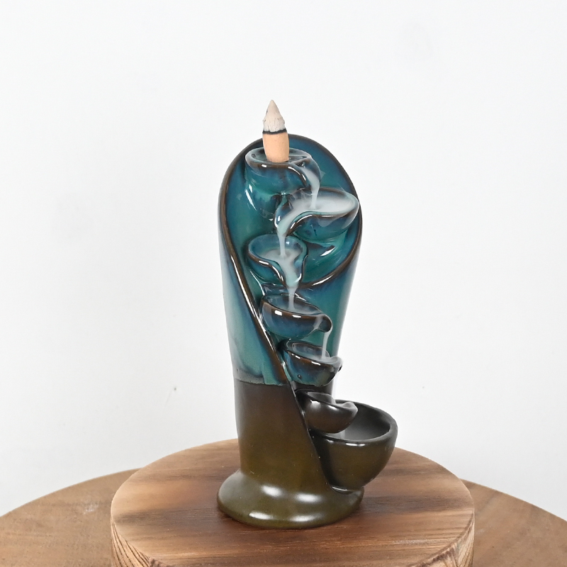 Porte-encens à cône de brûleur d'encens à reflux en céramique bleue
