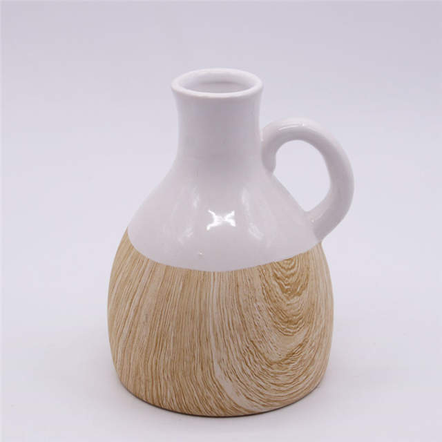Grain de bois simple de vase de Tableau de mode de décoration à la maison avec le vase en céramique de poignée