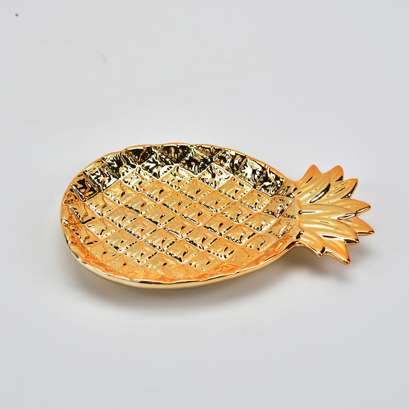 Plateau de bijoux en céramique design de style d'ananas Golden