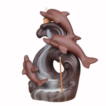 Brûleur d'encens de refoulement de dauphins en céramique de produits de statue animale marine