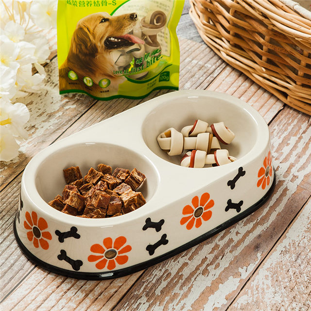 Black Circle Edge Bowl Bottom Printing Dog Footon Circulaire Dog Footon Céramique Double Bowl Integration Dog Bowl Ceramic Pet Feeder