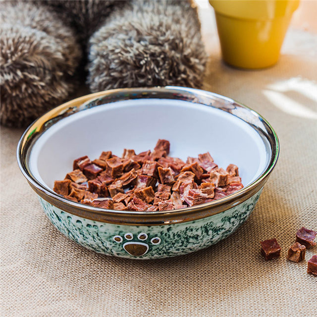 Bol à bord rond en or, impression de fond, empreintes de chien, bol pour chien en céramique, mangeoire pour animaux de compagnie en céramique