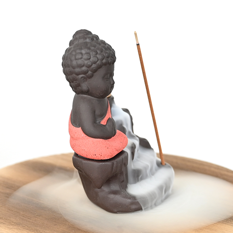 Brûleur d'encens à refoulement cascade en céramique rouge petit bouddha porte-encens à refoulement cascade en céramique