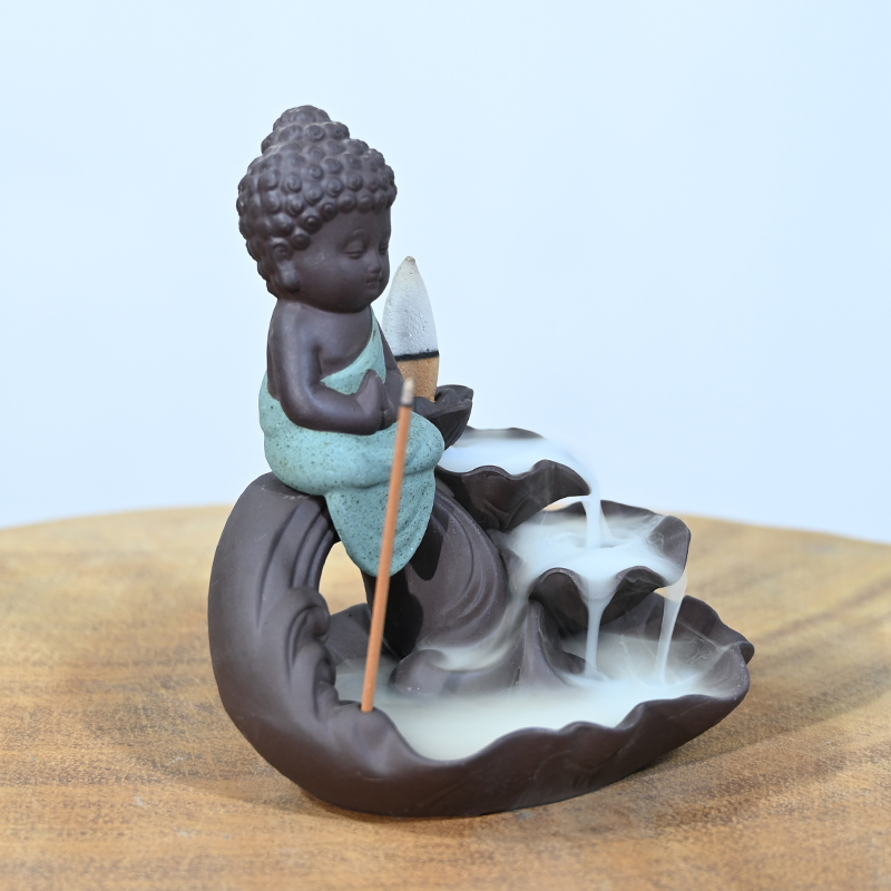 Porte-encens de bâton de brûleur d'encens de cascade de Ganesha de statue verte en céramique