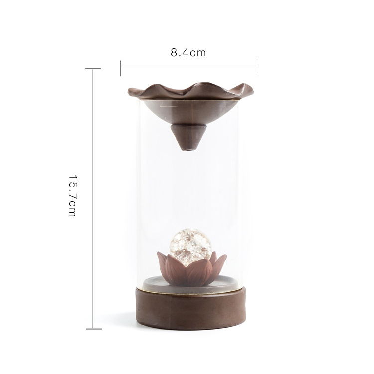 Couvercle acrylique lumières colorées Refoulement de la cascade Encens Smog Brûleur d'encens à reflux en céramique