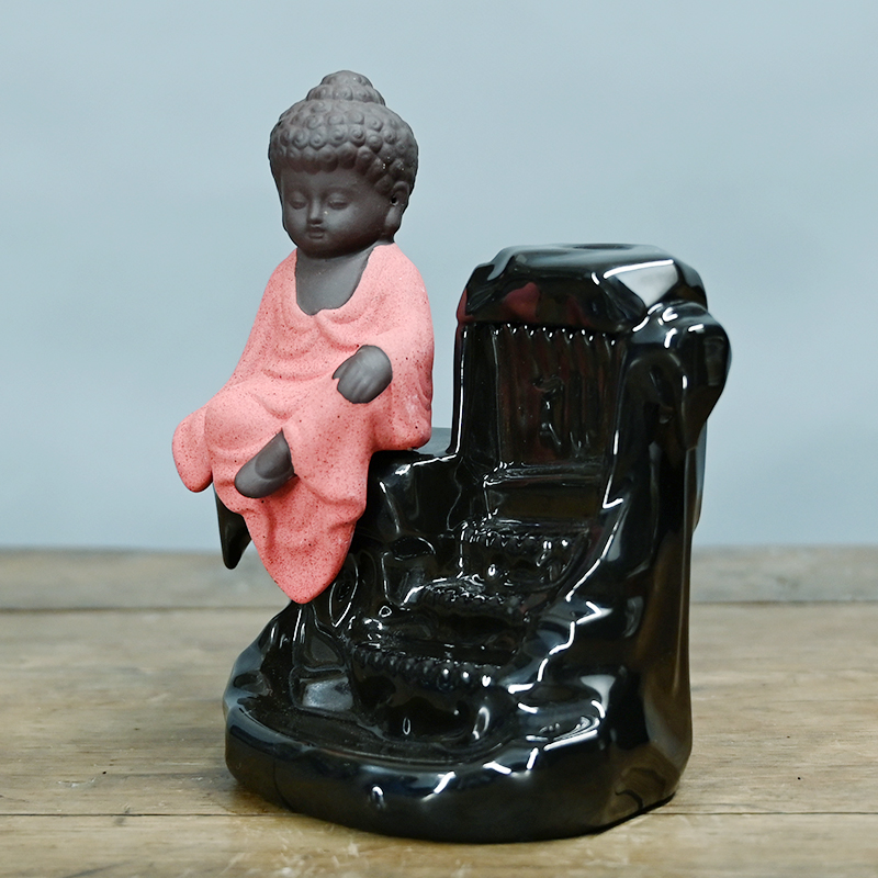 Cône d'encens cascade en céramique rouge Little Buddha backflow brûleur d'encens