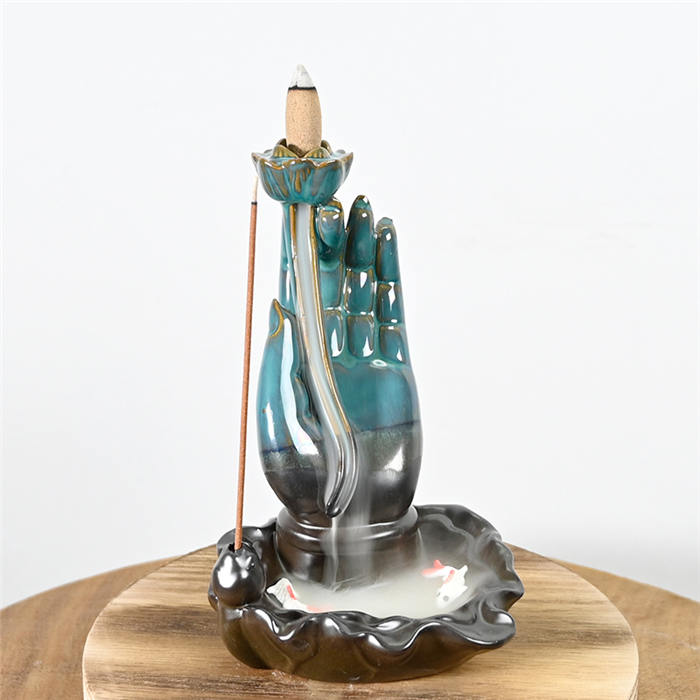 Bouddha en céramique Hands Bracks encens de débit bleu