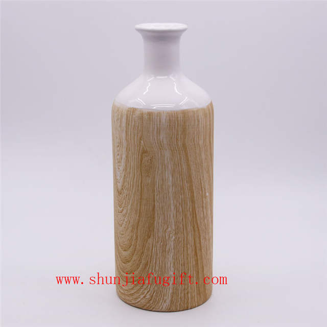 Décoration de la maison Vase de mode Vase en céramique à grain de bois