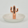Porte-anneau de plateau de bijoux en céramique de conception de cactus de plante dorée