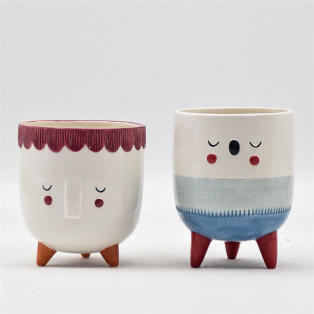 Accueil balcon Table décoration jardinière Pot trépied Support visage abstrait pot de fleurs en céramique