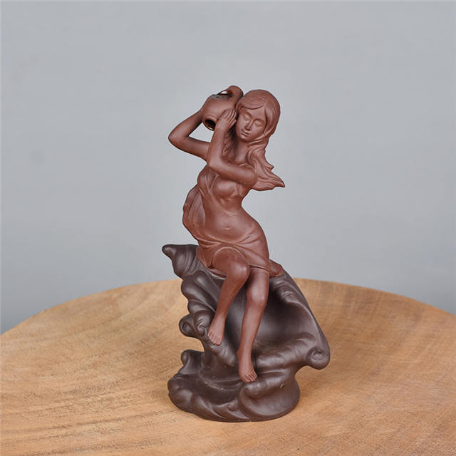 Statue Beauté Assise Sur Conque Femme Déesse En Céramique Brûleur D'encens À Refoulement