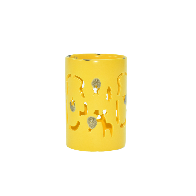 Lanternes de bougies en céramique de glaçure jaune de coeur de Noël évidé